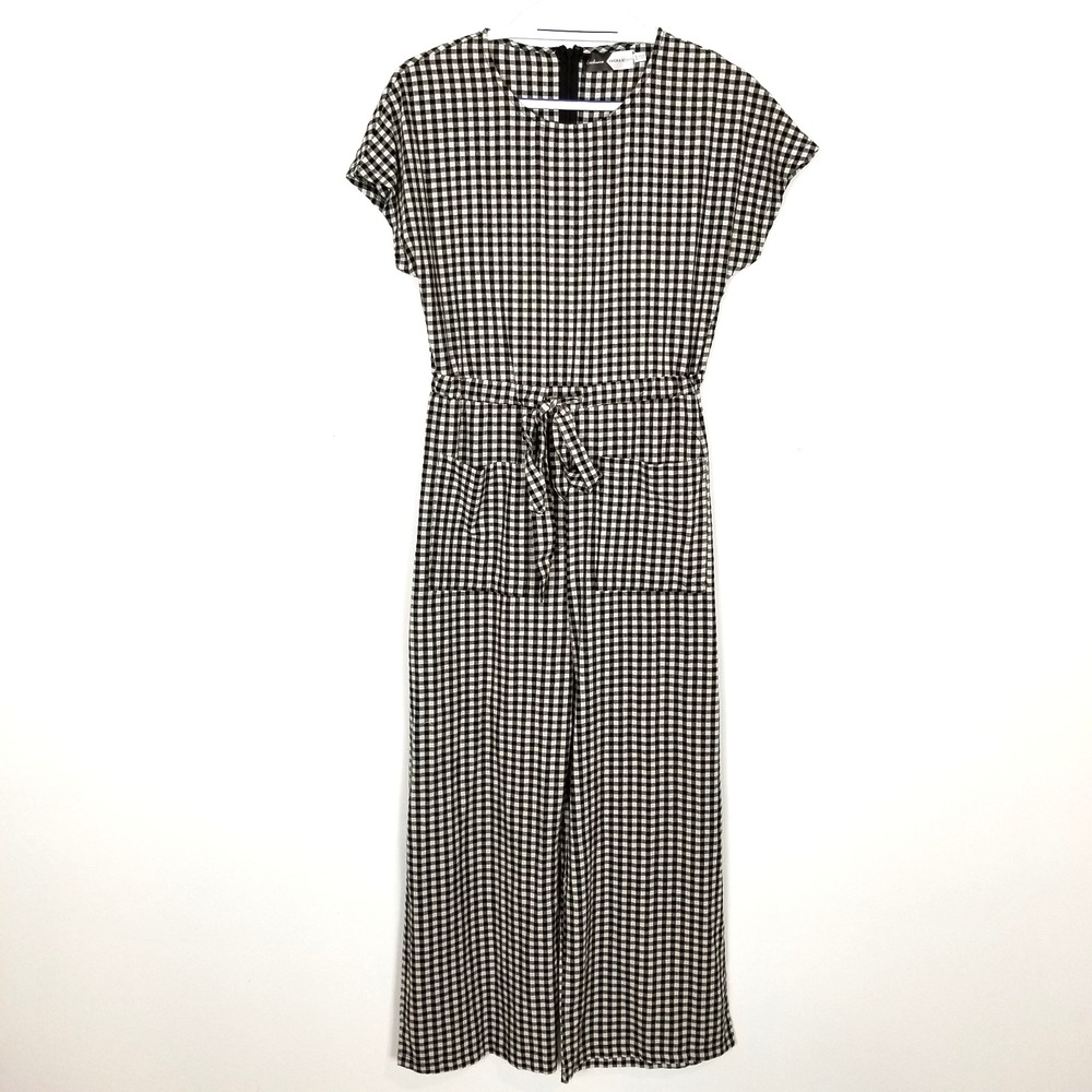 Piper‎ & Scott Women Jumpsuit Sz S Black White Check Drawstring Waist Cropped